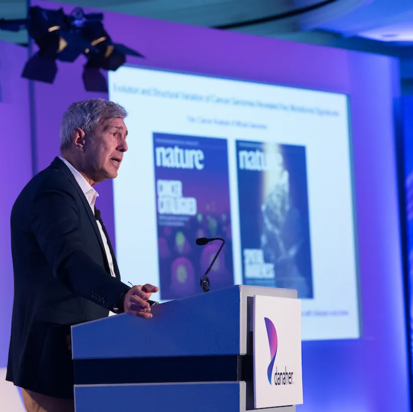 Jose-Carlos Gutierrez-Ramos speaks on stage at the Danaher Summit