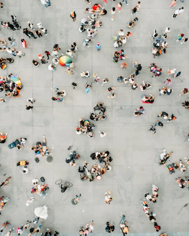 Aerial shot of people walking