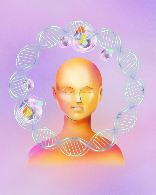 Abstract illustration of a person and DNA helix