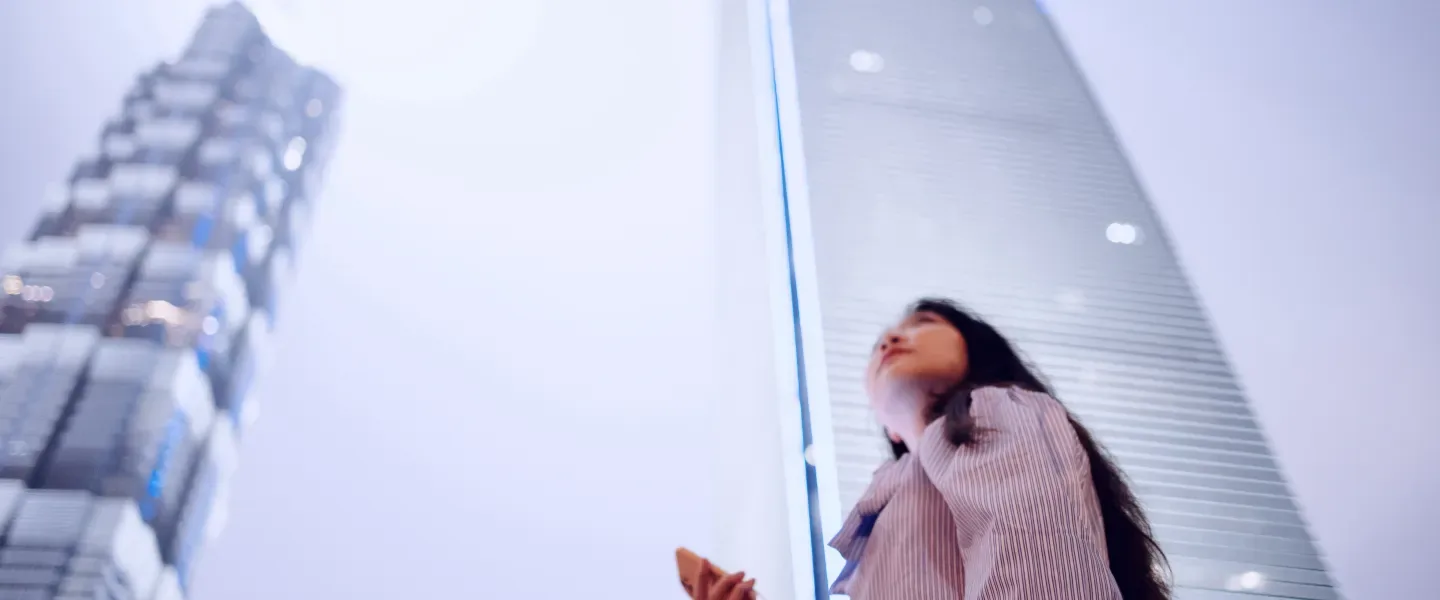 Businesswoman walking through a city