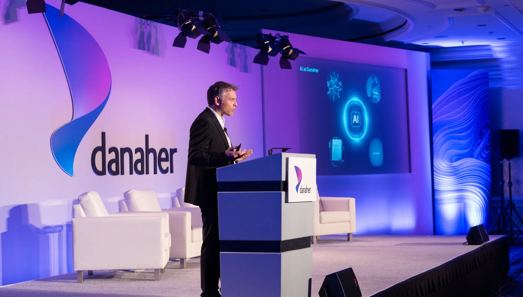 Martine Stumpe speaks at the 2024 Danaher Summit on stage.